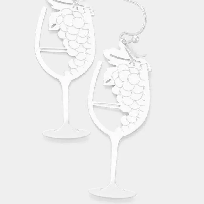 Silver Tone Grape Champagne Dangle Earrings