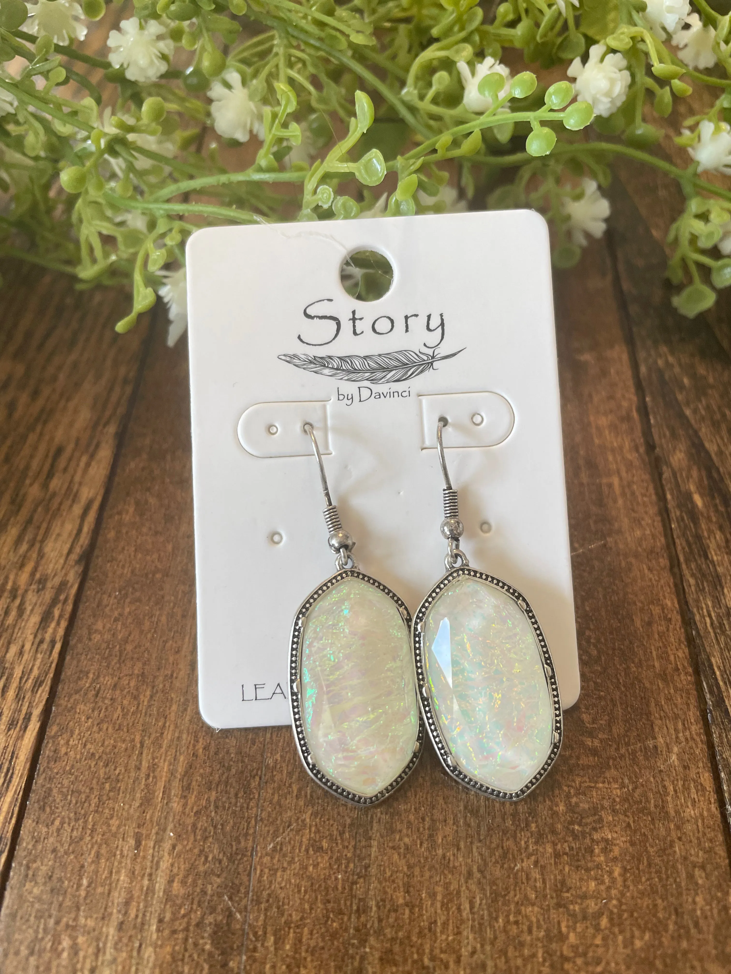 Silver White Pendant Dangle Earrings