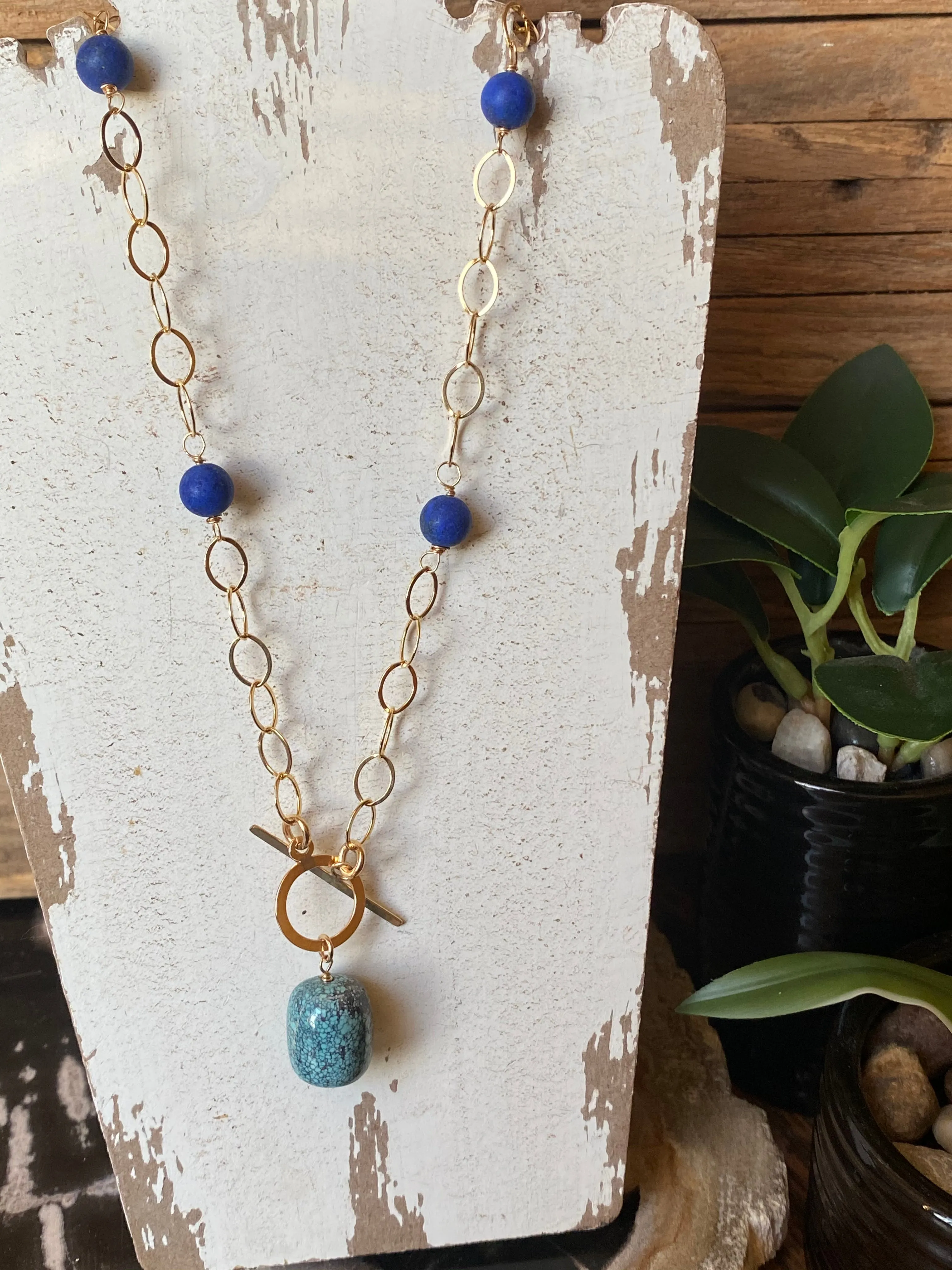Simon & Lulu Turquoise & Lapis Toggle Necklace