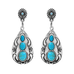 Simulated Turquoise Stone StuddedTeardrop Dangle Earrings
