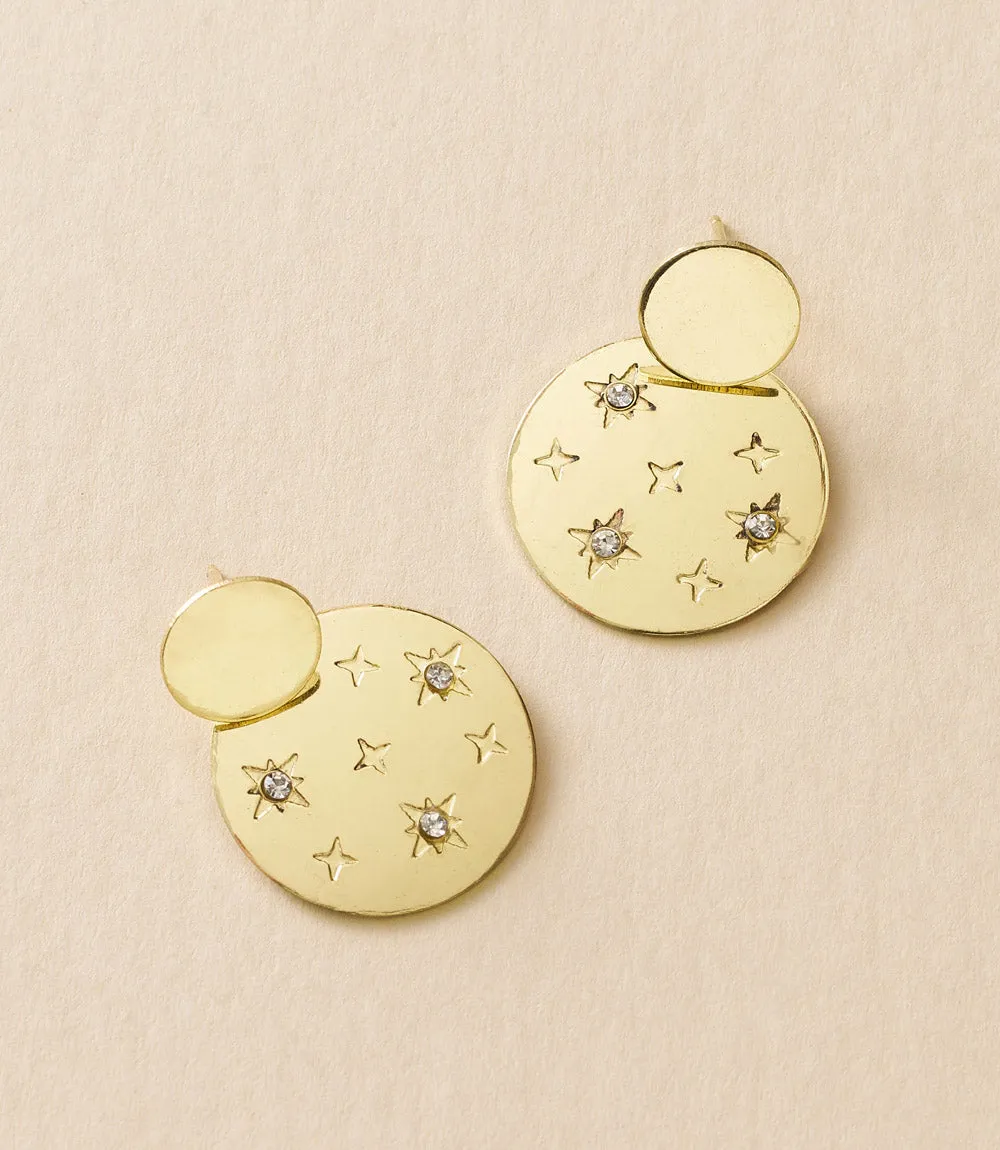 Sitara Starry Double Circle Dangle Earrings - Gold