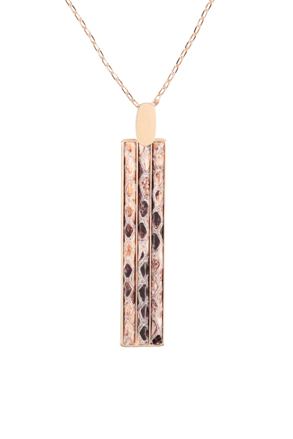 SNAKE SKIN BAR SHAPED PU LEATHER LONG NECKLACE