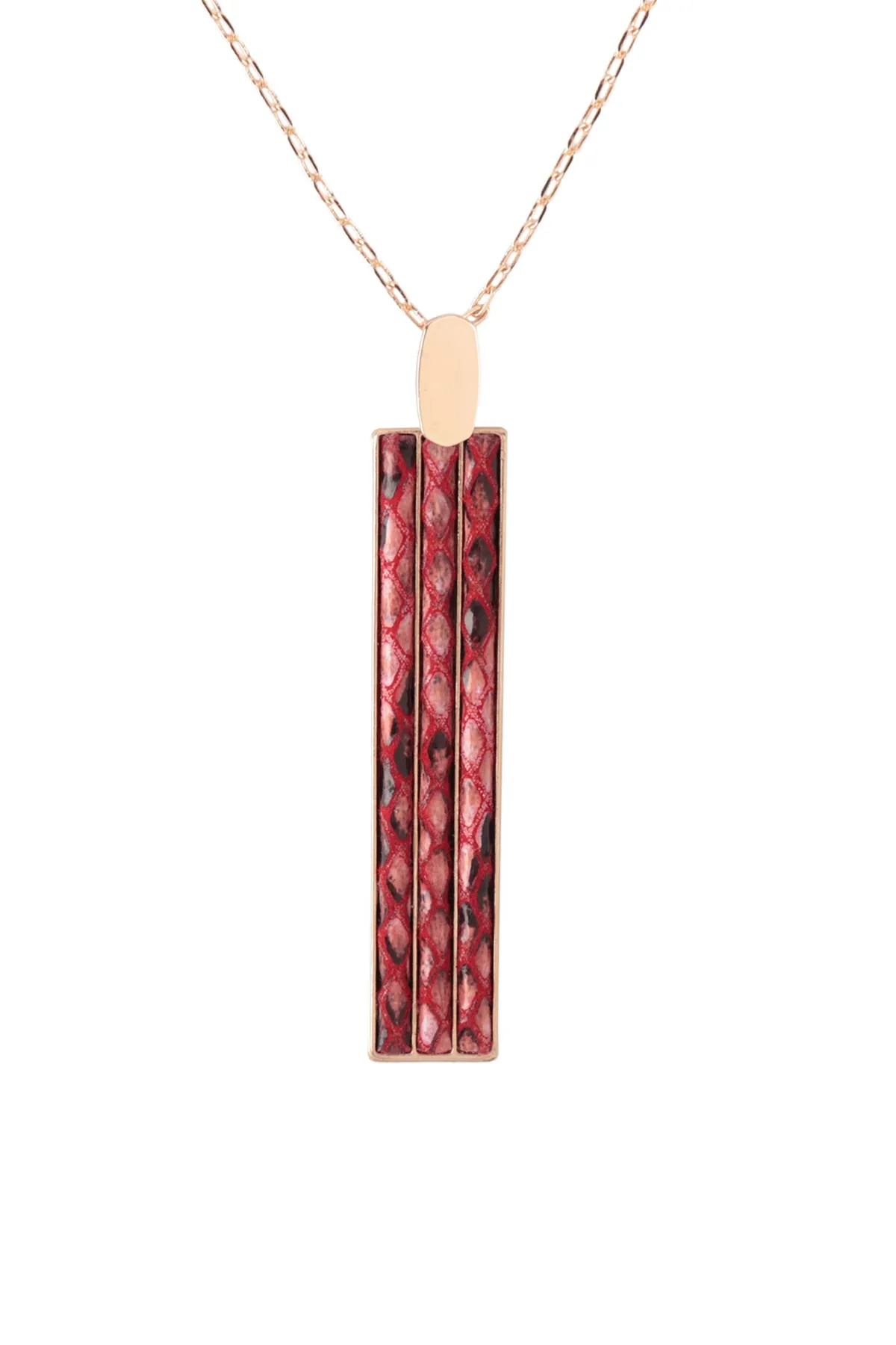 SNAKE SKIN BAR SHAPED PU LEATHER LONG NECKLACE