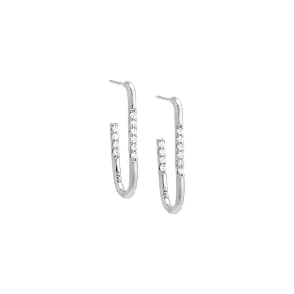 Solid/Pave Thin Large Oval Hoop Earring