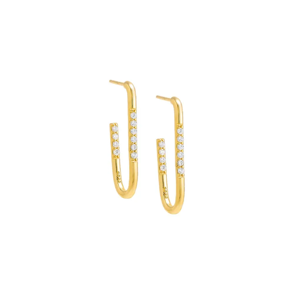 Solid/Pave Thin Large Oval Hoop Earring