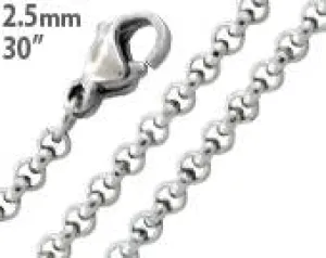 Stainless Steel 30" Round Rollo Chain Necklace 2.5 MM