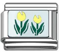 Stainless Steel 9mm Shiny Link with Yellow Tulips for Italian Charm Bracelet