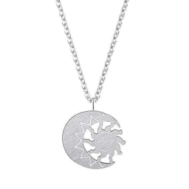 Stainless Steel Crescent Amulet Necklace