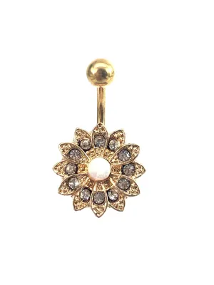 Stainless steel curve bar , w/ gem belly ring, SKU# NBR074