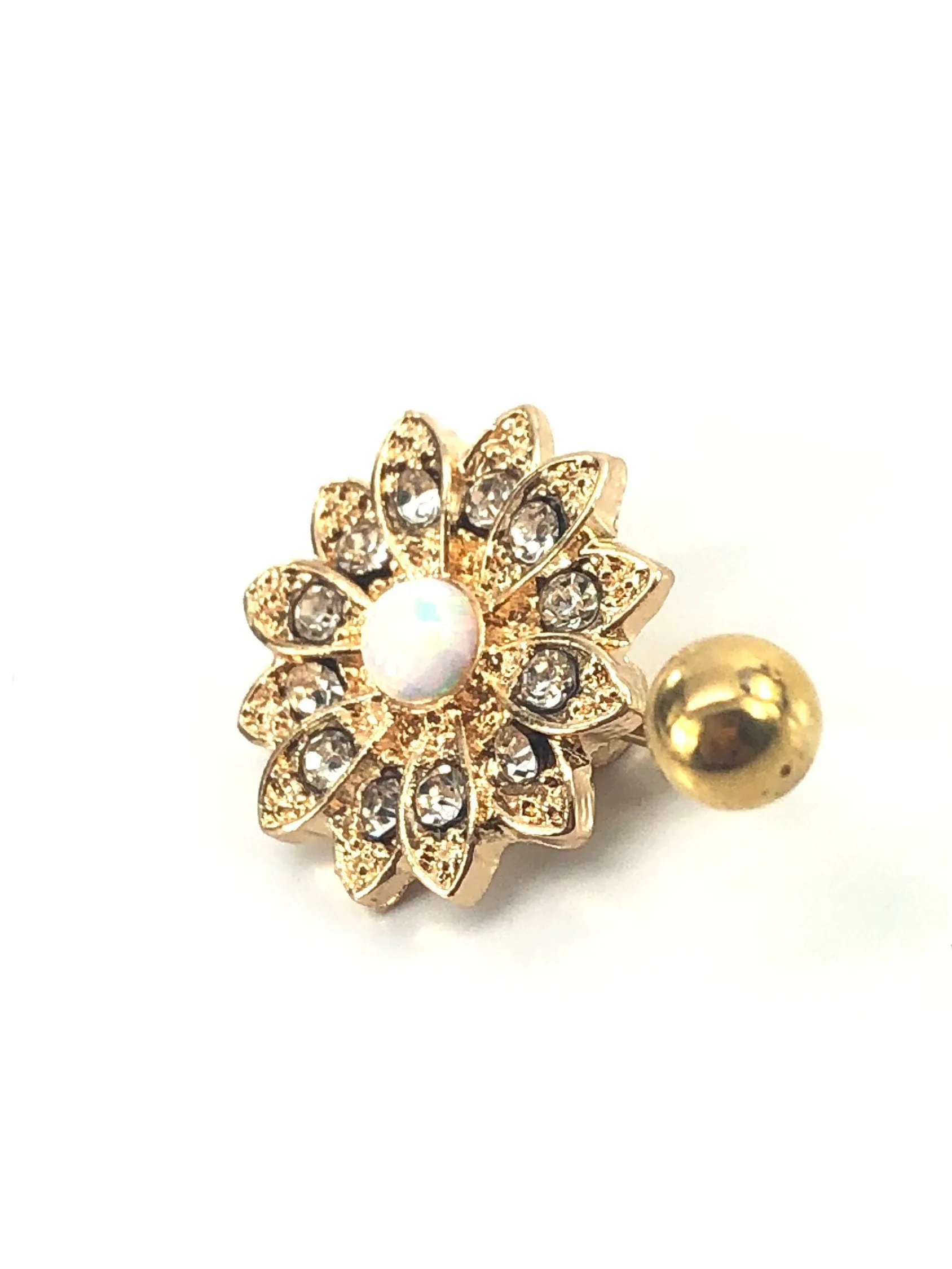 Stainless steel curve bar , w/ gem belly ring, SKU# NBR074