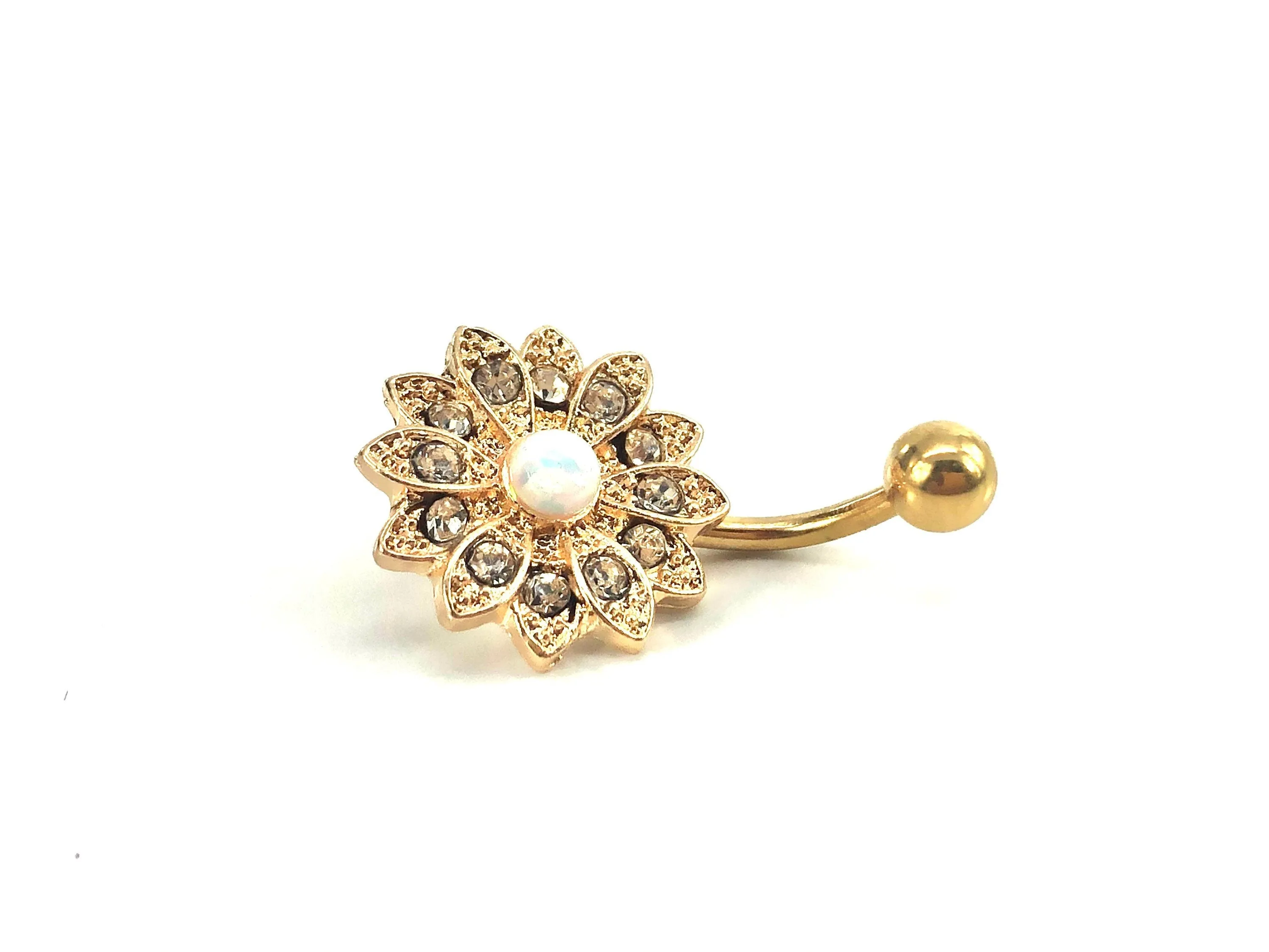 Stainless steel curve bar , w/ gem belly ring, SKU# NBR074