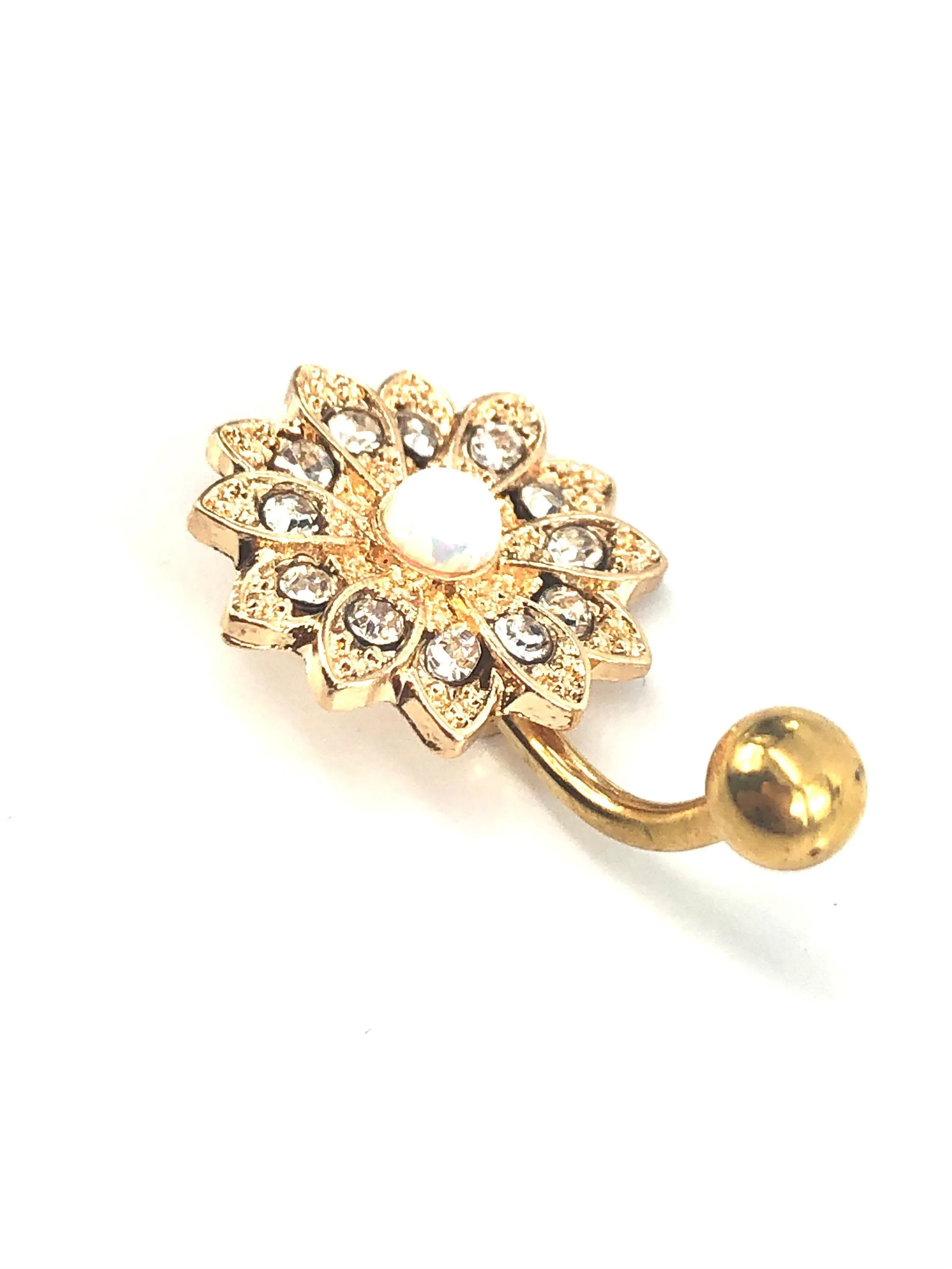 Stainless steel curve bar , w/ gem belly ring, SKU# NBR074