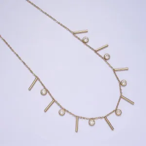 Stainless Steel Multiple Clear Round CZ Bar 18 Inch Cable Layering Chain Necklace | WA-2034