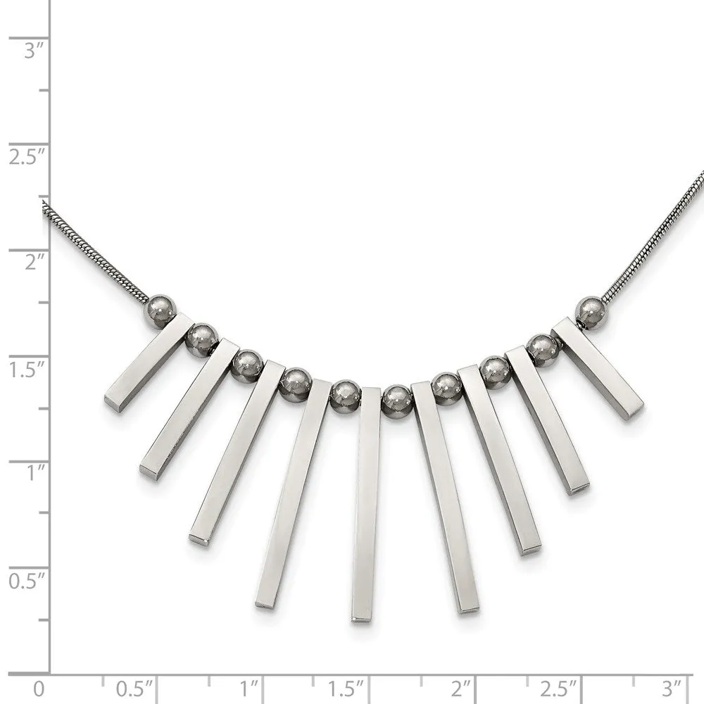 Stainless Steel Polished Bars and Beads 15.75in w/1in ext Necklace