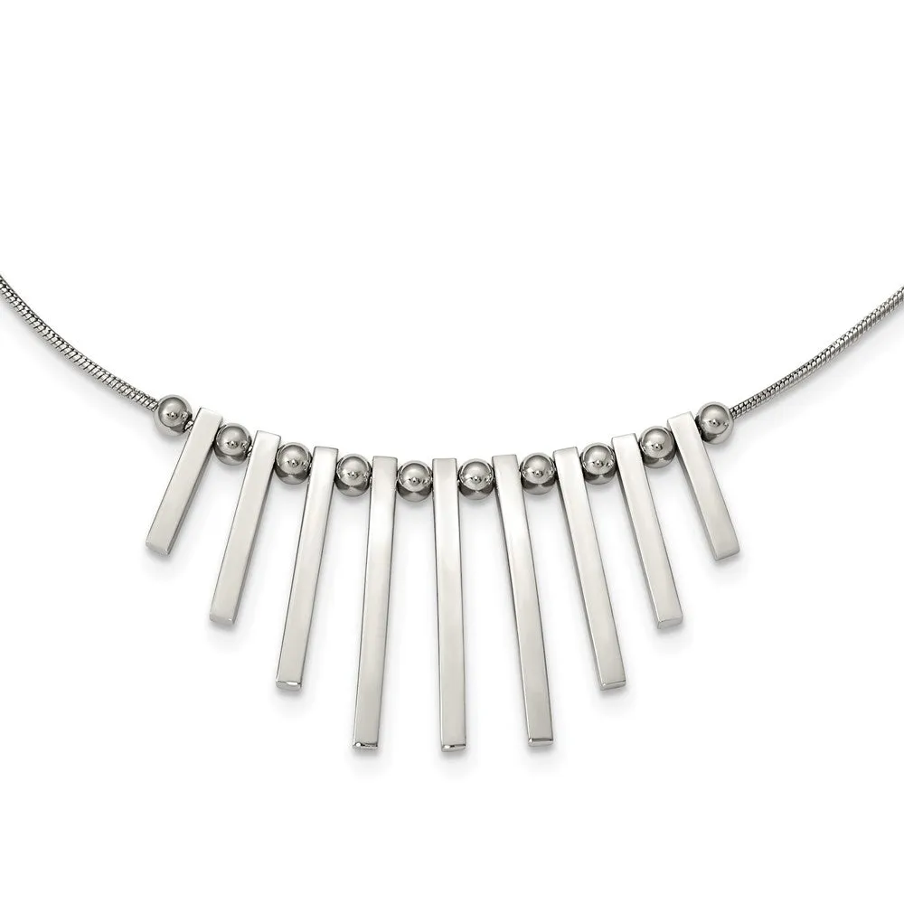 Stainless Steel Polished Bars and Beads 15.75in w/1in ext Necklace