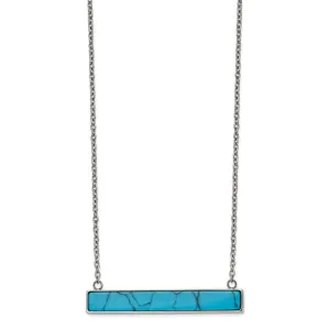 Stainless Steel Polished Reconstructed Howlite Bar w/1.75in ext. Necklace