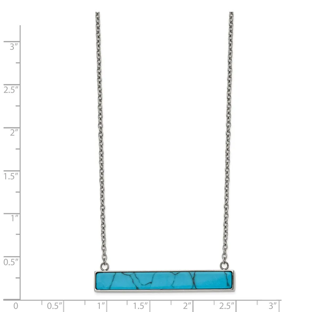 Stainless Steel Polished Reconstructed Howlite Bar w/1.75in ext. Necklace