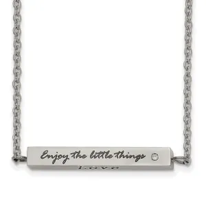 Stainless Steel Polished w/CZ ENJOY 16in w/2in ext Bar Necklace