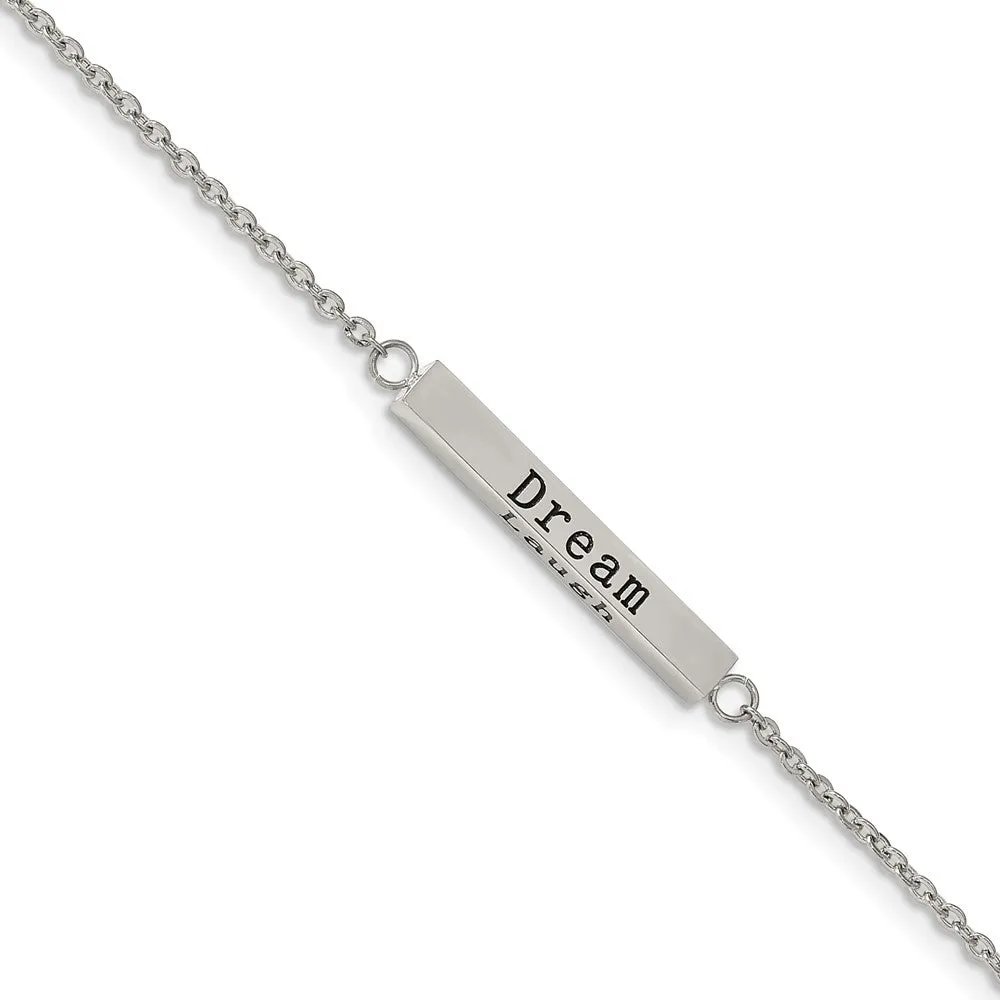 Stainless Steel Polished w/CZ ENJOY 16in w/2in ext Bar Necklace