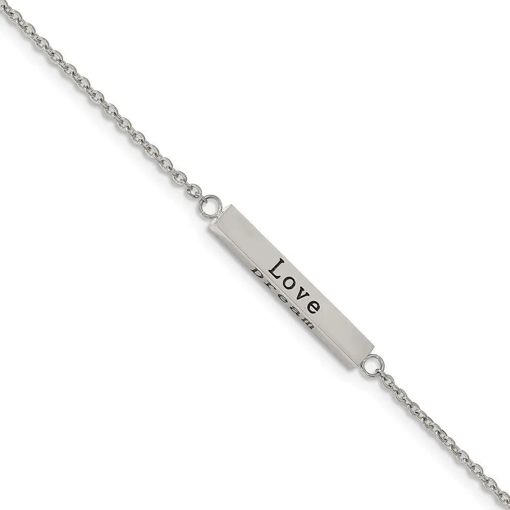 Stainless Steel Polished w/CZ ENJOY 16in w/2in ext Bar Necklace