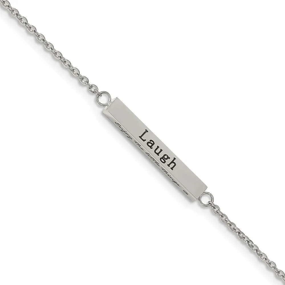 Stainless Steel Polished w/CZ ENJOY 16in w/2in ext Bar Necklace