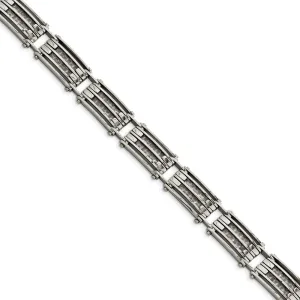 Stainless Steel Polished with Carbon Fiber 8.25 inch Link Bracelet