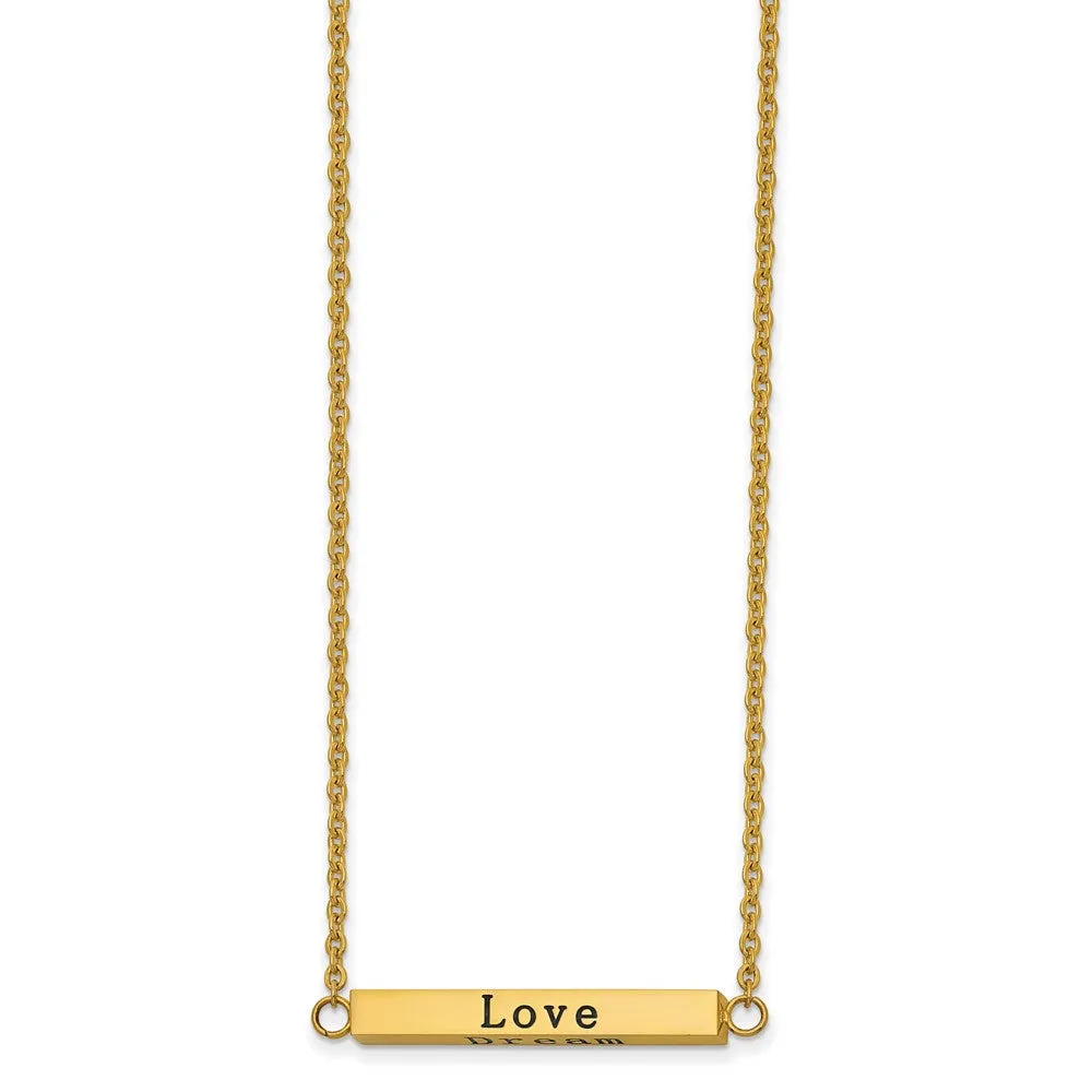 Stainless Steel Polished Yellow IP w/CZ ENJOY 16in w/2in ext Bar Necklace