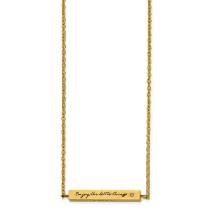 Stainless Steel Polished Yellow IP w/CZ ENJOY 16in w/2in ext Bar Necklace