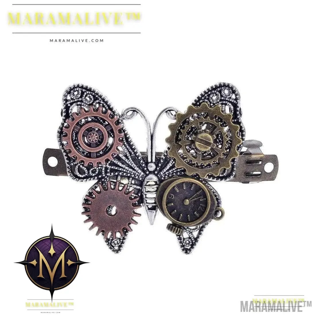 Steampunk Gear Alloy Butterfly Spring Clip Barrettes