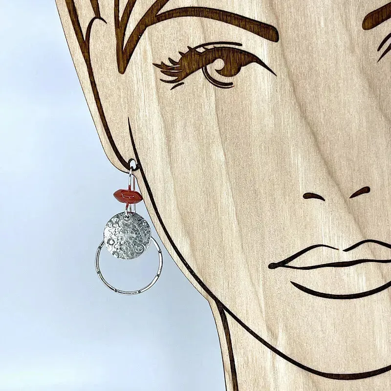 Sterling Hoop Earrings with Carnelian