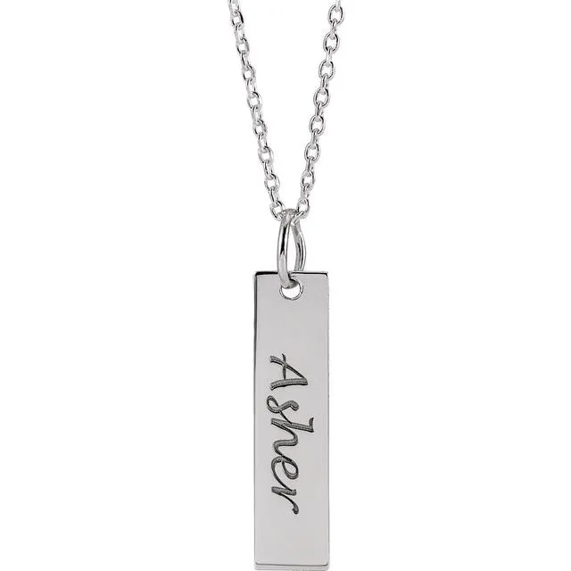 Sterling Silver 20x5 mm Engravable Bar 16-18" Necklace
