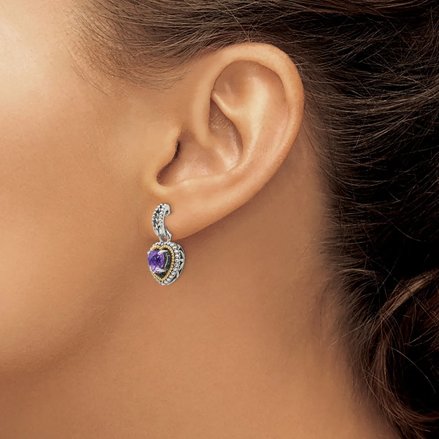 Sterling Silver 6MM Heart Shape Amethyst Drop & Dangle Heart Earrings