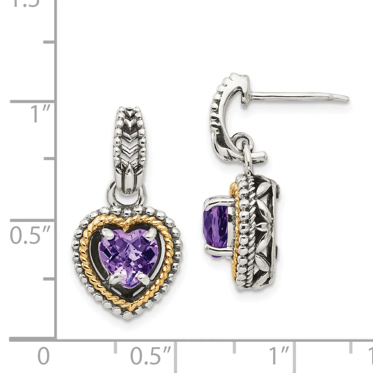 Sterling Silver 6MM Heart Shape Amethyst Drop & Dangle Heart Earrings