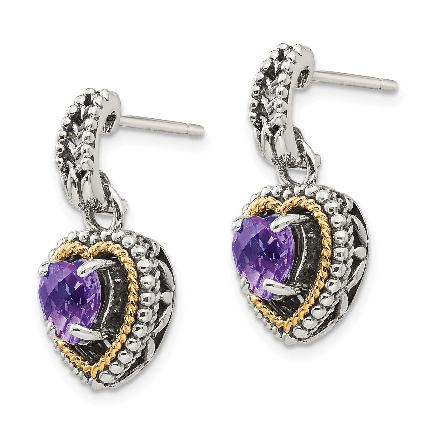 Sterling Silver 6MM Heart Shape Amethyst Drop & Dangle Heart Earrings