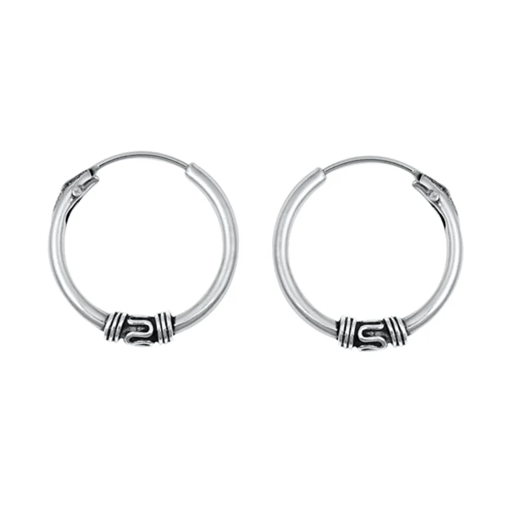 Sterling Silver Bali Style Hoop Boho Wavy Wrap Earrings 925 New