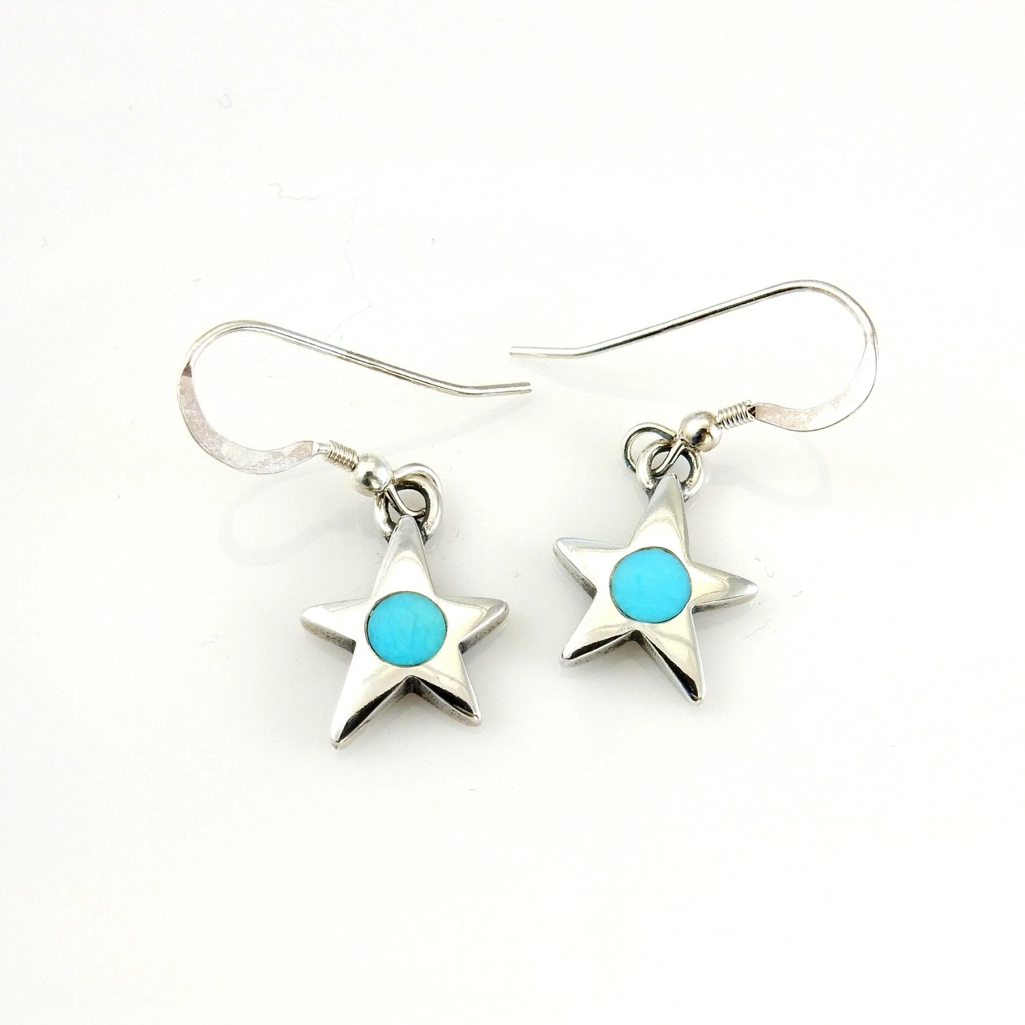 Sterling Silver Blue Turquoise Star Inlay Earrings