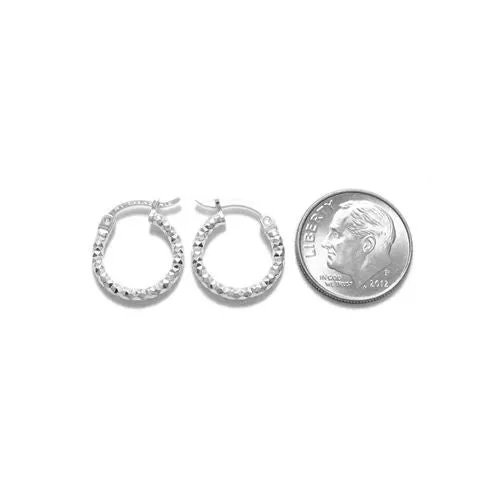Sterling Silver Cute Thin 13mm Diamond Cut Hoop Earrings