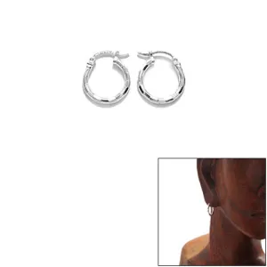 Sterling Silver Cute Thin 14mm Diameter Faceted Hoop Earrings