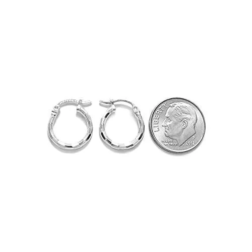Sterling Silver Cute Thin 14mm Diameter Faceted Hoop Earrings