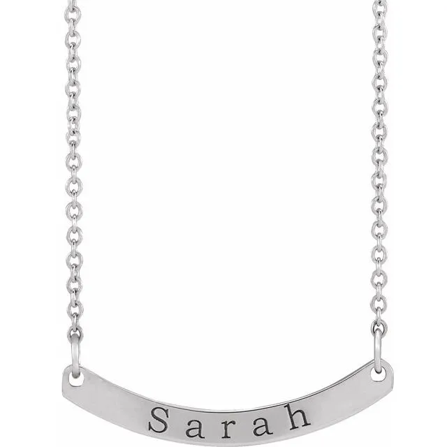 Sterling Silver Engravable Curved Bar 18" Necklace