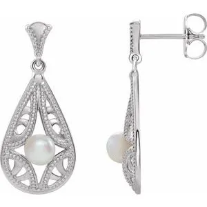 Sterling Silver Freshwater Cultured Pearl Vintage-Inspired Earrings