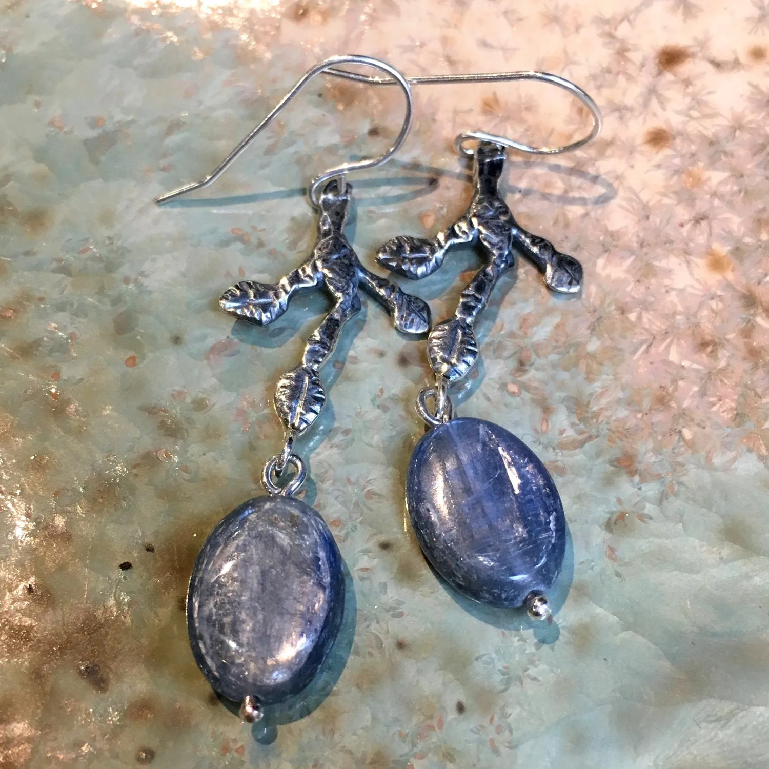 Sterling Silver Leaf Kyanite Earrings - Reach.