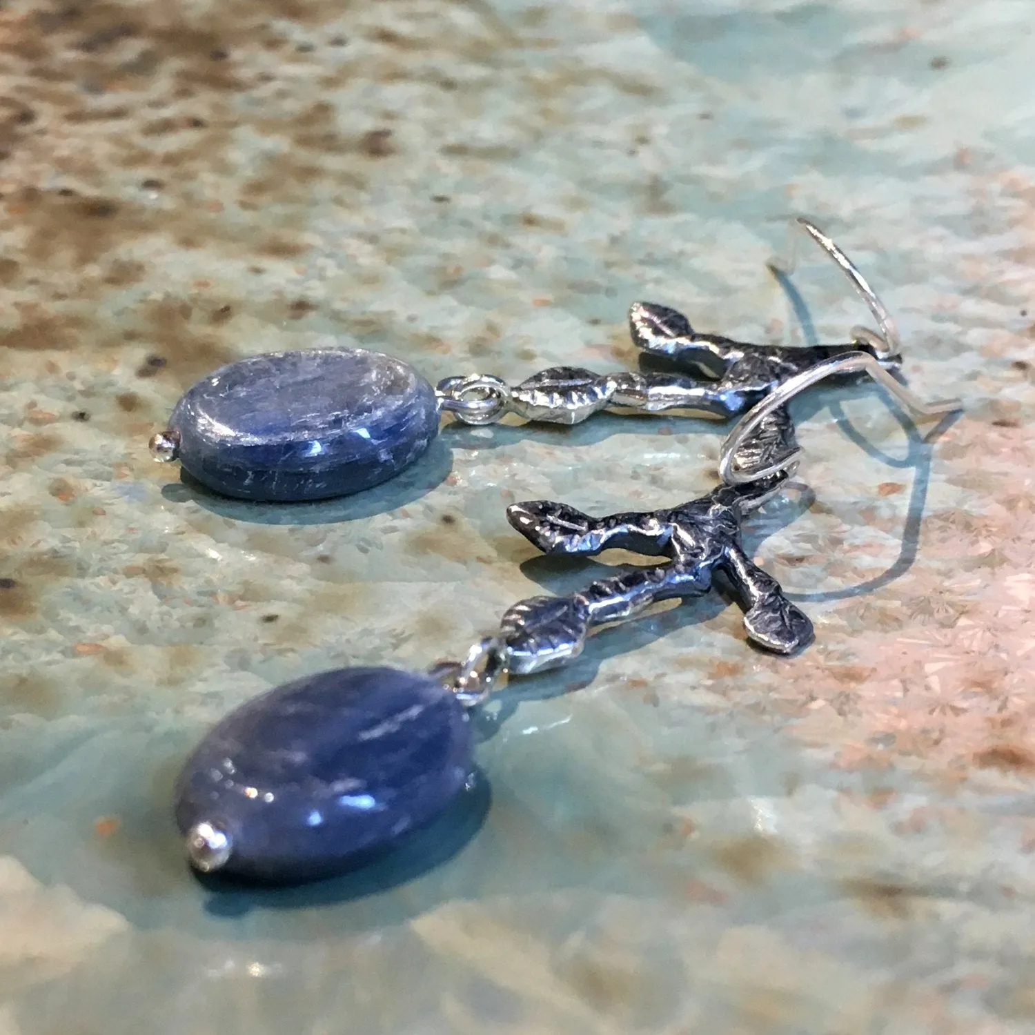 Sterling Silver Leaf Kyanite Earrings - Reach.
