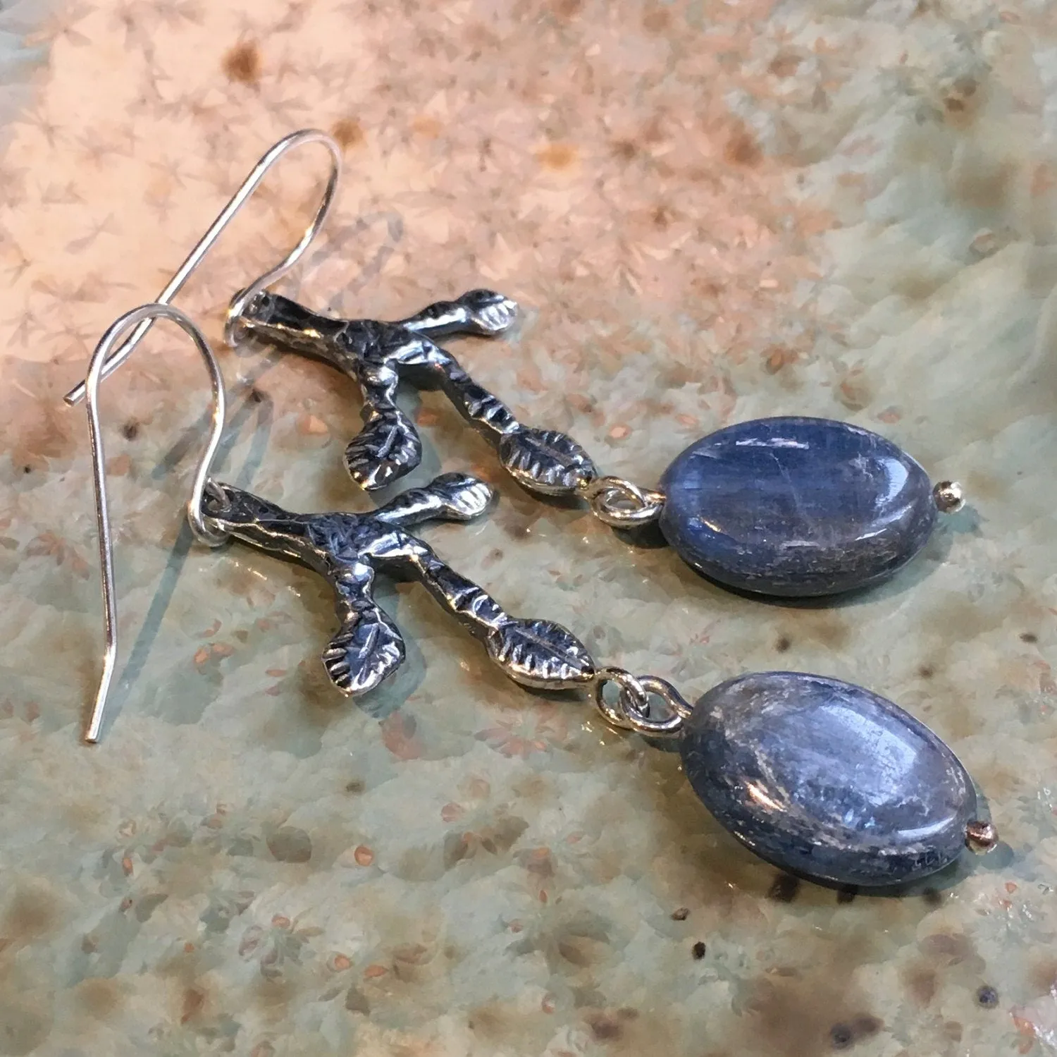 Sterling Silver Leaf Kyanite Earrings - Reach.