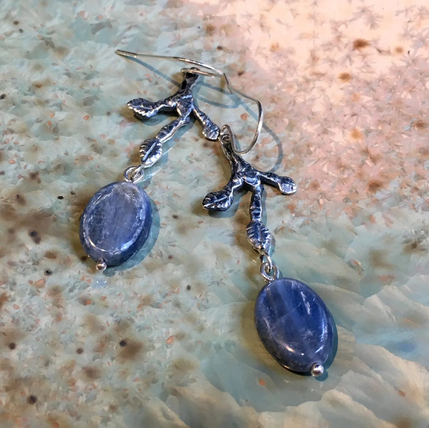 Sterling Silver Leaf Kyanite Earrings - Reach.