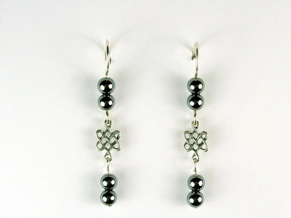 Sterling silver small Celtic knot dangle earrings-Hematite dangle, Knots,