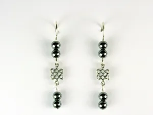 Sterling silver small Celtic knot dangle earrings-Hematite dangle, Knots,