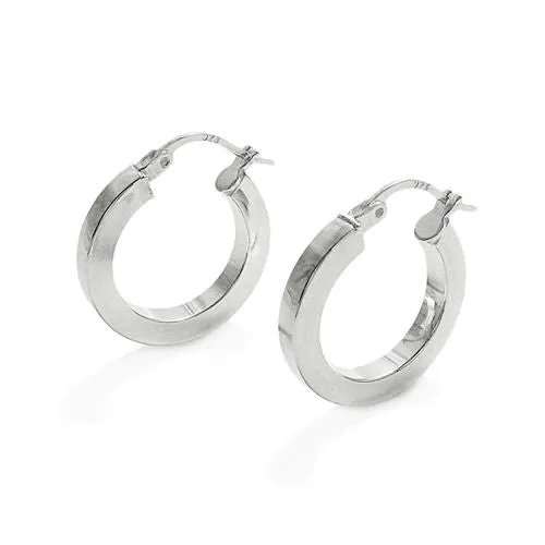 Sterling Silver Squared Flat 3mm Hoop Earrings. Available in 2 Sizes