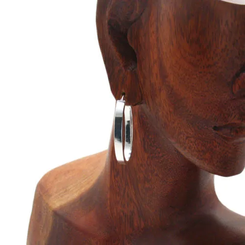 Sterling Silver Squared Flat Oval Hoop Earrings. Available in 2 Sizes.
