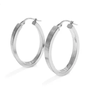 Sterling Silver Squared Flat Oval Hoop Earrings. Available in 2 Sizes.